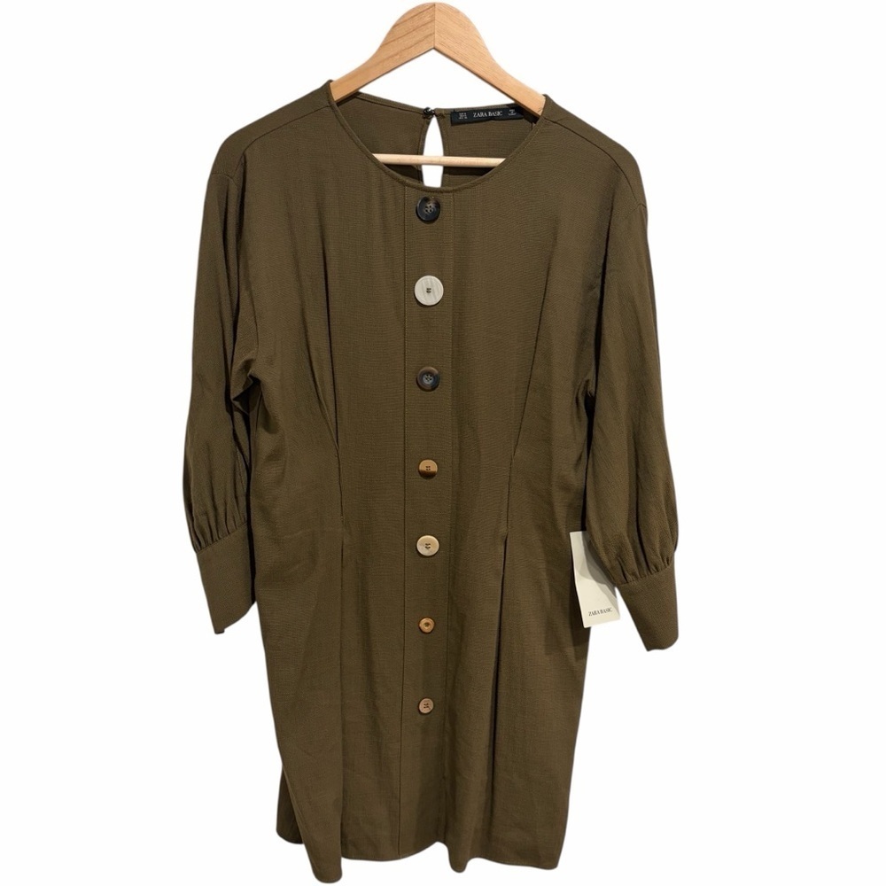 2/$40 Zara Khaki Fitted Button Dress Longline Top Blouse Olive New with Tags